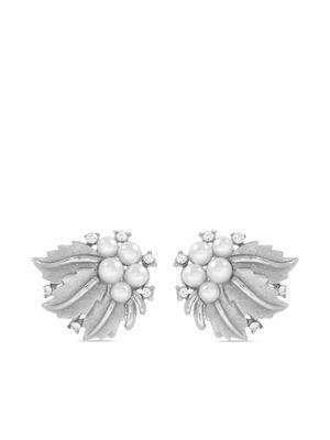 Susan Caplan Vintage boucles d'oreilles Trifari à motif de feuilles (années 1960) - Argent