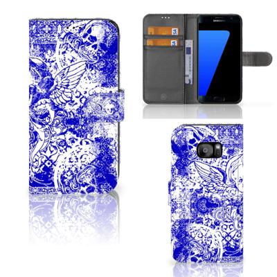 Telefoonhoesje met Naam Samsung Galaxy S7 Edge Angel Skull Blauw