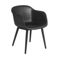 Muuto Fiber eetkamerstoel met armleuning hout gestoffeerd leder black - thumbnail