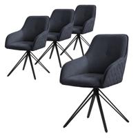 ML-Design eetkamerstoelen draaibaar set van 4, textiel geweven stof, zwart, woonkamerstoel met armleuning/rugleuning, - thumbnail