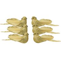 Decoris vogels op clip - 6x st - goud - 4 x 11 x 4,5 cm - foam - kerstboomversiering