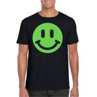 Verkleed T-shirt voor heren - smiley - zwart - carnaval/foute party - feestkleding - thumbnail