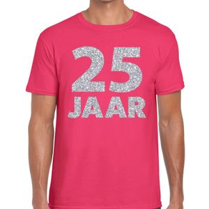 25 jaar zilver glitter verjaardag/jubilieum shirt roze heren