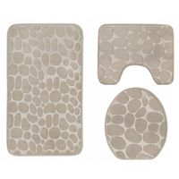 Homely luxe 3 delige badkamermatten set met antislip - toilet badkamer wc bril mat - TR-6 3D stone look beige - thumbnail