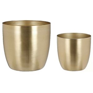 Plantenpot/bloempotten set - 4x stuks - metaal - goud - D13 en D20 cm