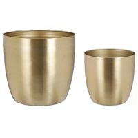 Plantenpot/bloempotten set - 4x stuks - metaal - goud - D13 en D20 cm - thumbnail