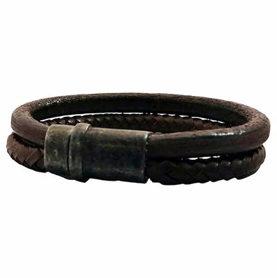 JOSH 09267-BRA-VB-BR Armband Vintage Black leder bruin-zwart