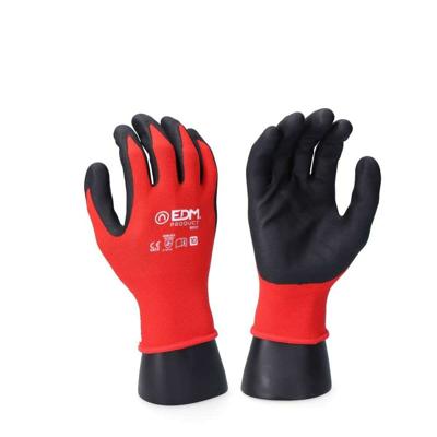 Werkhandschoenen EDM Rood Lycra Nitril Tactiel Industriëlen Maat 9