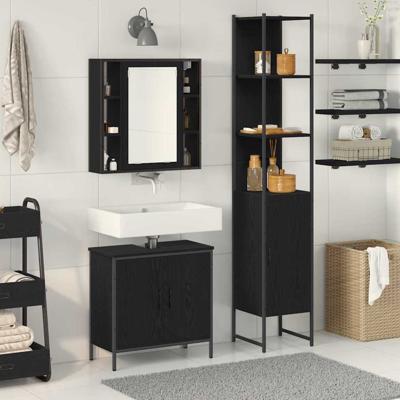 Badkamer Sink Kast Zwart Eiken 60x30x60 cm Bewerkt Hout