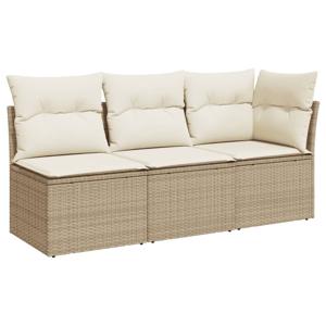 vidaXL Tuinbank 3-zits met kussens poly rattan beige