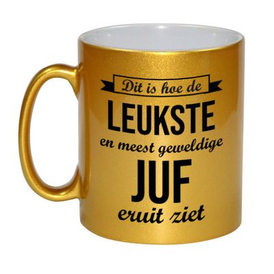 Gouden leukste en meest geweldige juf cadeau koffiemok / theebeker 330 ml Gouden leukste en meest geweldige juf cadeau koffiemok / theebeker 330 ml