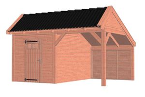 Tijdelijk 15% korting | Trendhout Kapschuur De Stee 500x425 cm - Combinatie 1- Kapschuurdak- Onbehandeld lariks Douglas hout- Trendhout