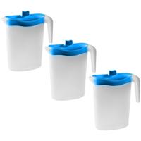 Waterkan/sapkan met blauw deksel - 3x - 2,5 liter - kunststof - 11 x 26 cm - schenkkan/lim