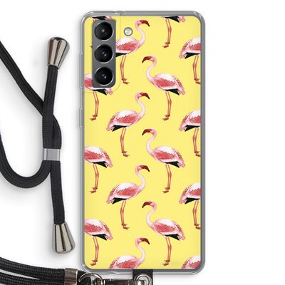 Flamingo's geel: Samsung Galaxy S21 Transparant Hoesje met koord