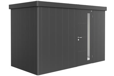 Biohort Metalen tuinhuis Neo - Enkele deur - Donkergrijs - 1D (348x180 cm)- Plat dak- Metaal- Biohort