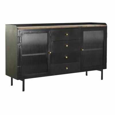 Dressoir DKD Home Decor Natuurlijk Zwart Gouden Metaal Mangohout (145 x 40 x 85 cm)
