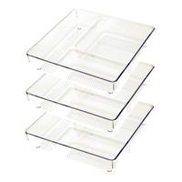 Lade organizer Skuff - 3x - transparant - kunststof - 23 x 23 x 5 cm - modulair - ladeverdeler