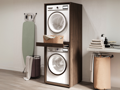 Wasmachinekast WASHING 2 machines boven elkaar medium walnoot