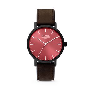 Frank 1967 7FW 0010 Horloge staal/leder rood-donkerbruin 42 mm