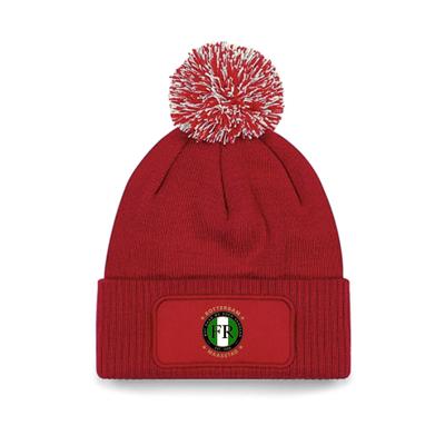 Muts beanie hoog rood - FR - Wat gaan we doen vandaag - logo voor