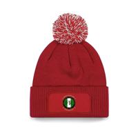 Muts beanie hoog rood - FR - Wat gaan we doen vandaag - logo voor