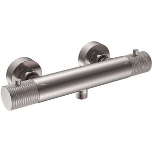 Wiesbaden Ribbd Thermostatische Douchemengkraan - Hartafstand 15 cm - Geborsteld Staal