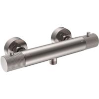 Wiesbaden Ribbd Thermostatische Douchemengkraan - Hartafstand 15 cm - Geborsteld Staal