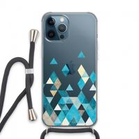 Gekleurde driehoekjes blauw: iPhone 13 Pro Max Transparant Hoesje met koord