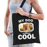 Katoenen tasje my dog is serious cool zwart - Chow Chow honden cadeau tas