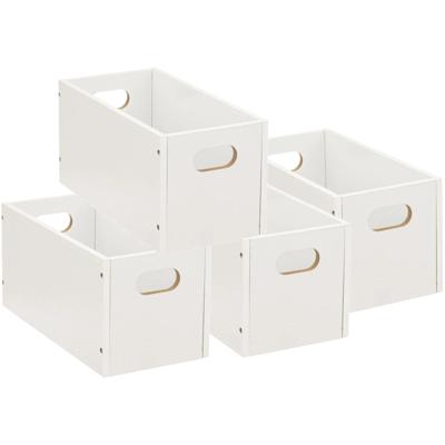 5five Opbergmand/kastmand van hout - Set van 4x stuks - wit - 7 Liter - 31 x 15 x 15 cm - Opbergboxe