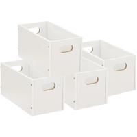 5five Opbergmand/kastmand van hout - Set van 4x stuks - wit - 7 Liter - 31 x 15 x 15 cm - Opbergboxe