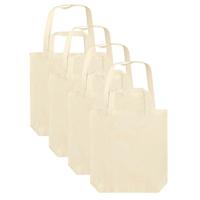 4x canvas tas met dubbel hengsel - beige - 38 x 42 cm- katoen - boodschappen draagtas/shopper