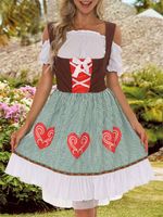 Oktoberfest Bavarian Traditional Beer Short Sleeve Lace-up Bow Dress - thumbnail