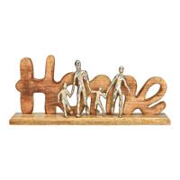 Opsteller 'Home' met metalen figuren van mangohout, naturel (B/H/D) 52x23x10cm