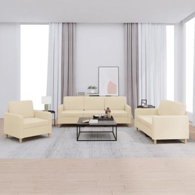 3-delige Loungeset met kussens stof crèmekleurig