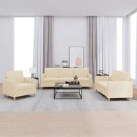 3-delige Loungeset met kussens stof crèmekleurig
