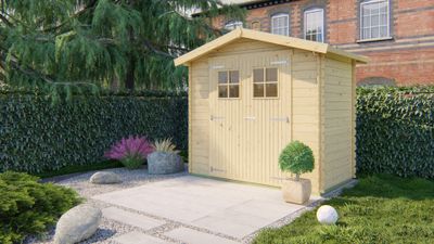 Tuindeco Malva Blokhut 260x150 cm 19 mm vuren blank- Zadeldak- Onbehandeld vurenhout- Tuindeco