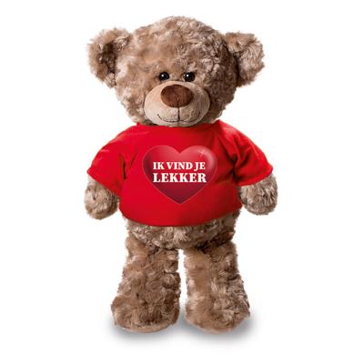 Knuffel teddybeer - ik vind je lekker - 24 cm - pluche - met shirt
