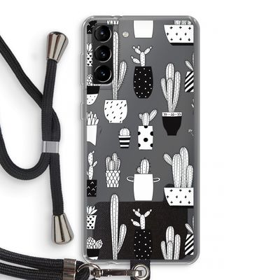 Cactusmotief: Samsung Galaxy S21 Plus Transparant Hoesje met koord