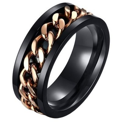 Stalen herenring met Cubaanse ketting Zwart Goud-21.5mm