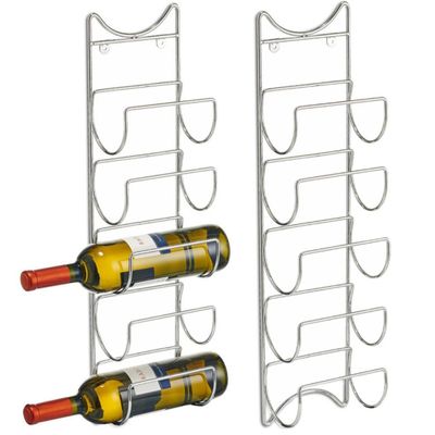 2x stuks zilver wijnflessen muurrek/wijnrek voor 5 flessen 61 cm