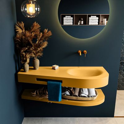 MONDIAZ RIVA 120cm Wastafel met planchet kleur Ocher. Wastafel DULCET rechts 0 kraangaten kleur Ocher. MONDIAZ RIVA 120cm Wastafel met planchet kleur Ocher. Wastafel DULCET rechts 0 kraangaten kleur Ocher.