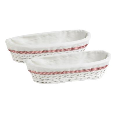 Broodmandje - 2x stuks - wit - L42 x B18 x H9 cm - riet/stof - ovaal - serveermand