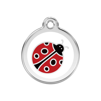 Lady Bug White roestvrijstalen hondenpenning medium/gemiddeld dia. 3 cm - Reddingo