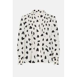 Fabienne Chapot blouse Lucky Pop met hartjes en ruches gebroken wit/ zwart