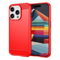 iPhone 15 Pro Max Geborsteld TPU Hoesje - Koolstofvezel - Rood