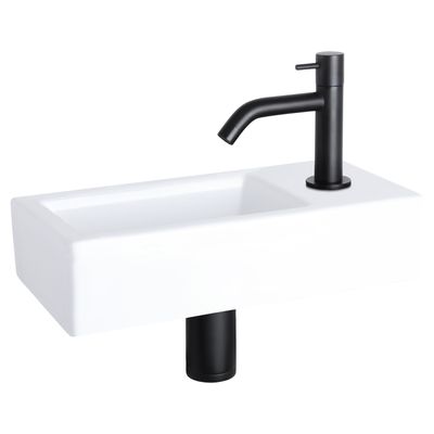 Fonteinset Differnz Ravo Keramiek 38.5x18.5x9 cm Wit Met Gebogen Kraan Mat Zwart