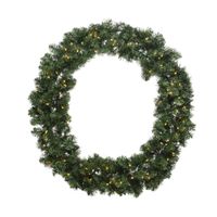 Kerstkrans/dennenkrans groen met warm witte verlichting en timer 50 cm   -