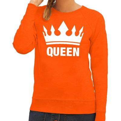 Oranje Koningsdag sweater - trui - met Queen print - dames - fan kleding - lange mouwen