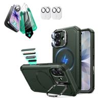 iPhone 17 Bundle Cyber Tough Magnetic Case (Camera Control, Stash Stand) and Armorite Screen Protector - Olive Green